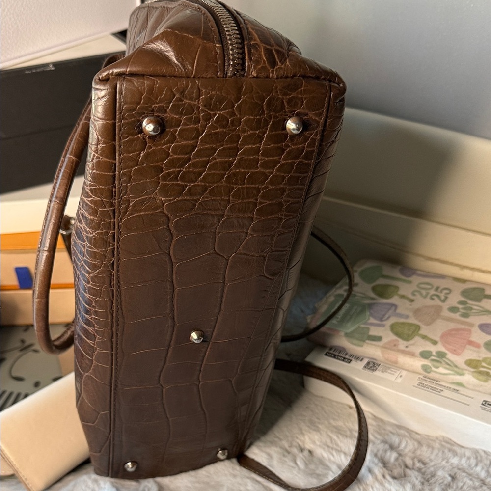 Furla Dark Brown Crocodile-Embossed Shoulder Bag - Picture 3 of 10